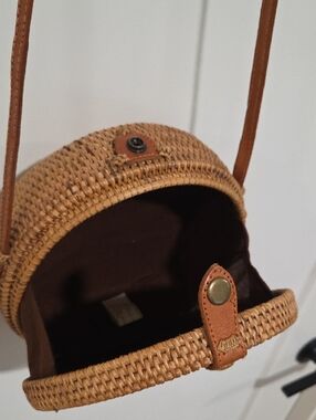 New Woven Round Crossbody Bag in Tan
